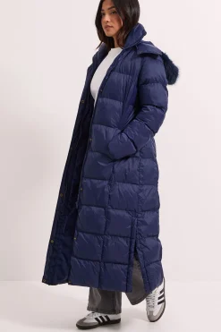 Manteau Matelassé Long avec Bordure en Fourrure Petite