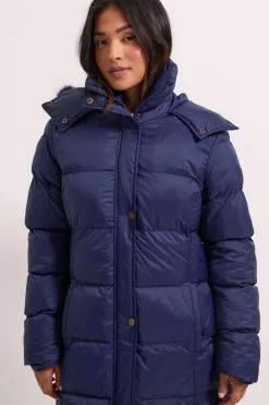 Manteau Matelassé Long avec Bordure en Fourrure Petite