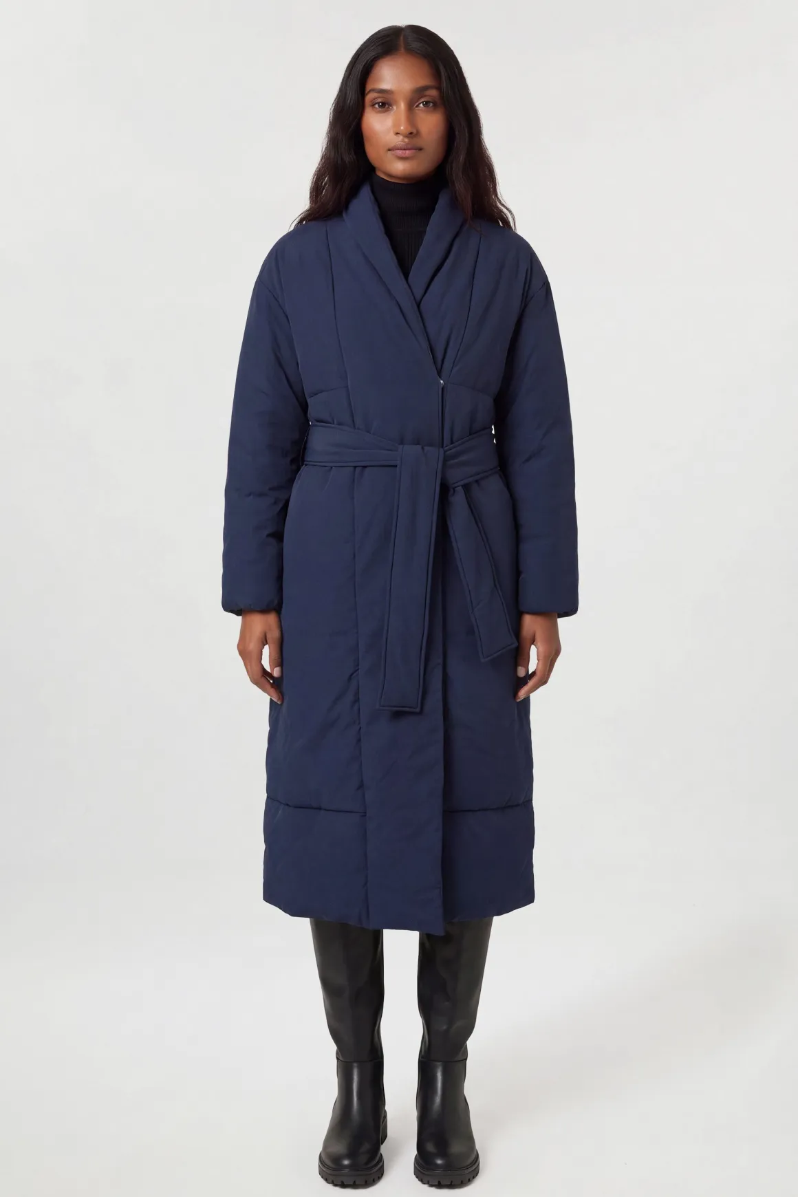 Manteau Matelassé Mi-long Avec Ceinture
