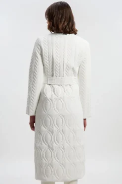 Manteau Matelassé Mi-Long à Ceinture avec Détails de Coutures Multiples