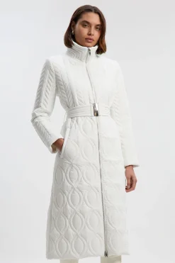 Manteau Matelassé Mi-Long à Ceinture avec Détails de Coutures Multiples