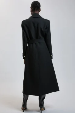 Manteau Maxi Ajusté Compact Extensible Avec Ceinture À Nouer