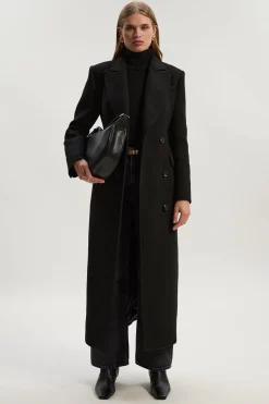 Manteau Maxi Ajusté en Mélange de Laine