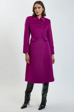 KarenMillen Manteau Maxi Boutonné En Laine Brossée À Liserés Contrastants<Femme Vestes & Manteaux