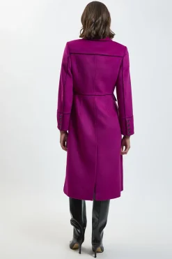 KarenMillen Manteau Maxi Boutonné En Laine Brossée À Liserés Contrastants<Femme Vestes & Manteaux