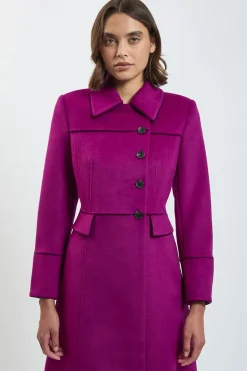 KarenMillen Manteau Maxi Boutonné En Laine Brossée À Liserés Contrastants<Femme Vestes & Manteaux