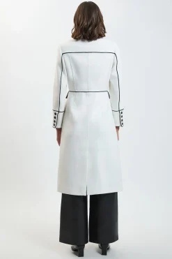 Manteau Maxi Boutonné À Liseré En Laine