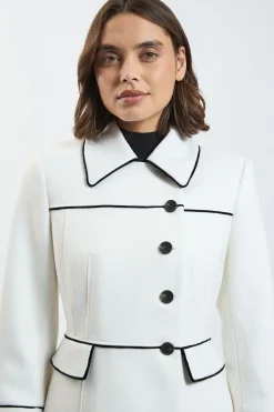 Manteau Maxi Boutonné À Liseré En Laine