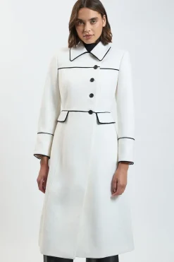 Manteau Maxi Boutonné À Liseré En Laine