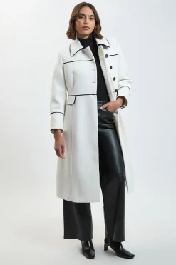Manteau Maxi Boutonné À Liseré En Laine