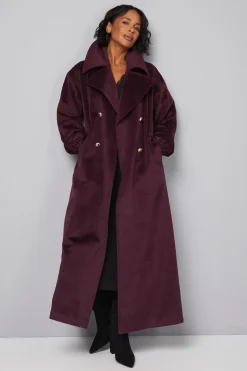 Manteau Maxi à Col Détaillé et Poignets Élastiques