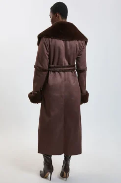 KarenMillen Manteau Maxi à Col et Poignets en Fausse Peau Lainée avec Ceinture Nouée<Femme Manteaux Et Vestes D’Automne|Vestes & Manteaux
