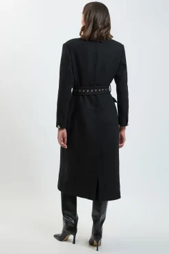 Manteau Maxi En Laine Ajusté Avec Détail Corset