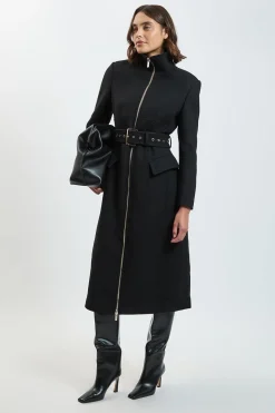 Manteau Maxi En Laine Ajusté Avec Détail Corset