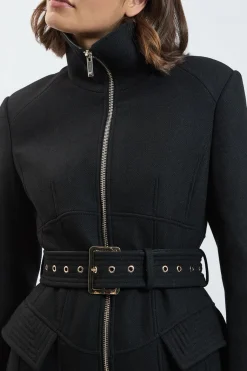 Manteau Maxi En Laine Ajusté Avec Détail Corset