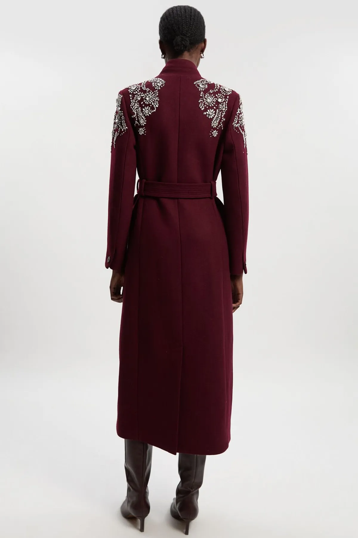 KarenMillen Manteau Maxi en Laine avec Ornements Cristal, Col Cranté et Ceinture<Femme Manteaux Et Vestes D’Automne|Vestes & Manteaux