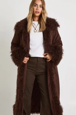 Manteau Maxi En Synthétique Avec Bordure En Synthétique