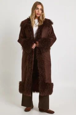 Manteau Maxi En Synthétique Avec Bordure En Synthétique