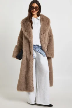 Manteau Maxi En Synthétique À Col Premium