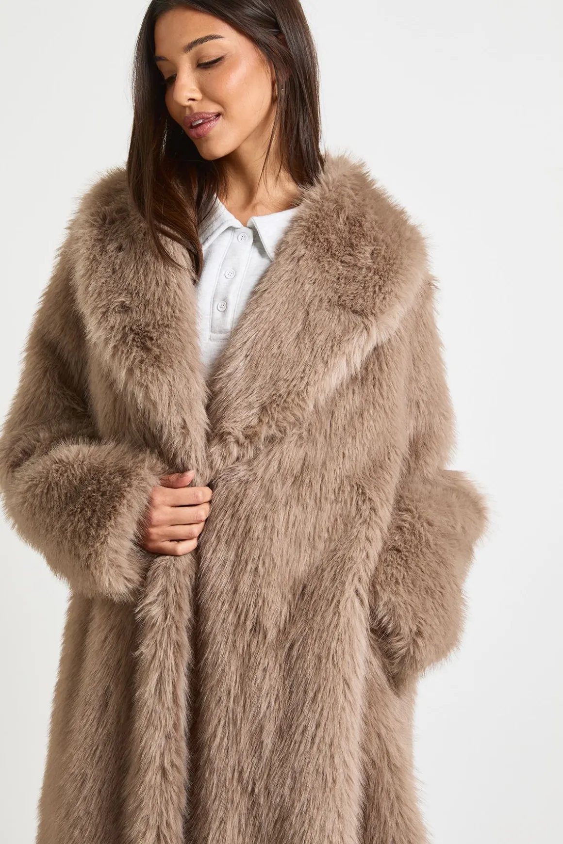 Manteau Maxi En Synthétique À Col Premium