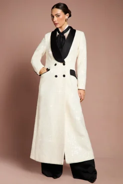 Coast Manteau Maxi en Tweed à Sequins Croisé Lisa Tan<Femme Vestes & Manteaux