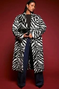 Manteau Maxi Imprimé Zèbre Aspect Laine