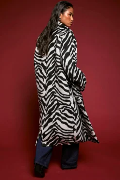 Manteau Maxi Imprimé Zèbre Aspect Laine