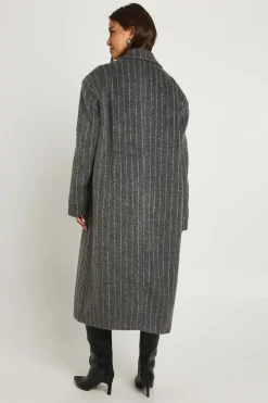 Manteau Maxi Oversize À Fines Rayures Effet Laine