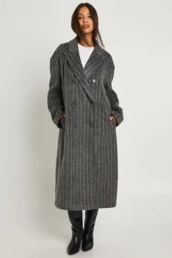 Manteau Maxi Oversize À Fines Rayures Effet Laine