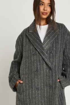 Manteau Maxi Oversize À Fines Rayures Effet Laine