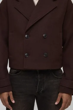 Manteau Melton court à double boutonnage