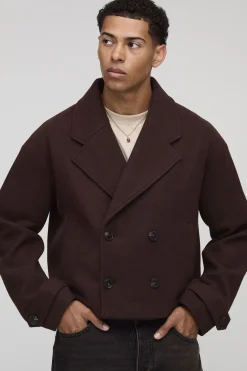Manteau Melton court à double boutonnage