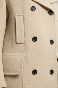 Manteau Midi Ajusté en Laine avec Poches Plaquées