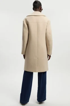 Manteau Midi Ajusté en Laine avec Poches Plaquées