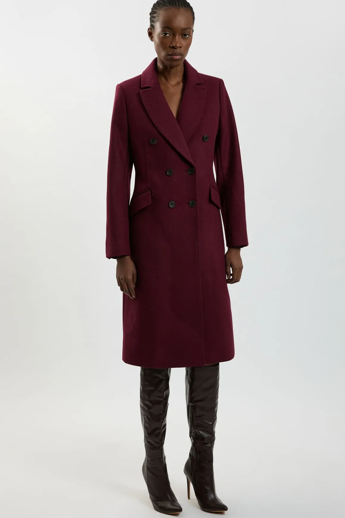 Manteau Midi Ajusté En Laine À Double Boutonnage Et Coupe Tailleur