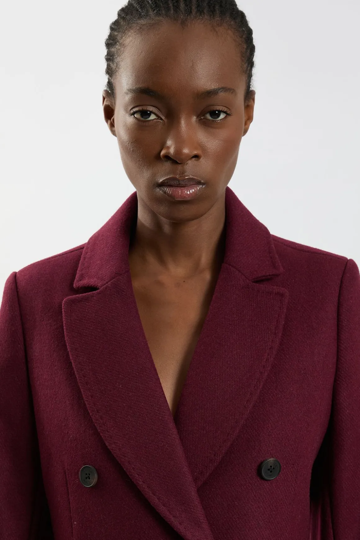 Manteau Midi Ajusté En Laine À Double Boutonnage Et Coupe Tailleur