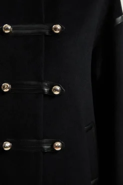 Manteau Midi Ajusté Sans Col en Mélange de Laine Brossée et synthétique