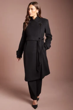Manteau Midi Asymétrique Croisé Effet Laine