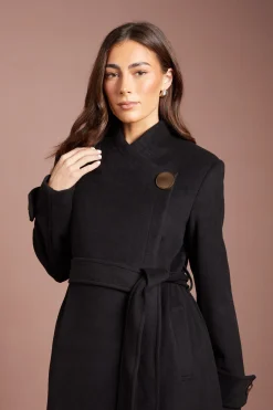 Manteau Midi Asymétrique Croisé Effet Laine