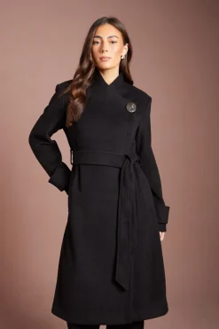 Manteau Midi Asymétrique Croisé Effet Laine