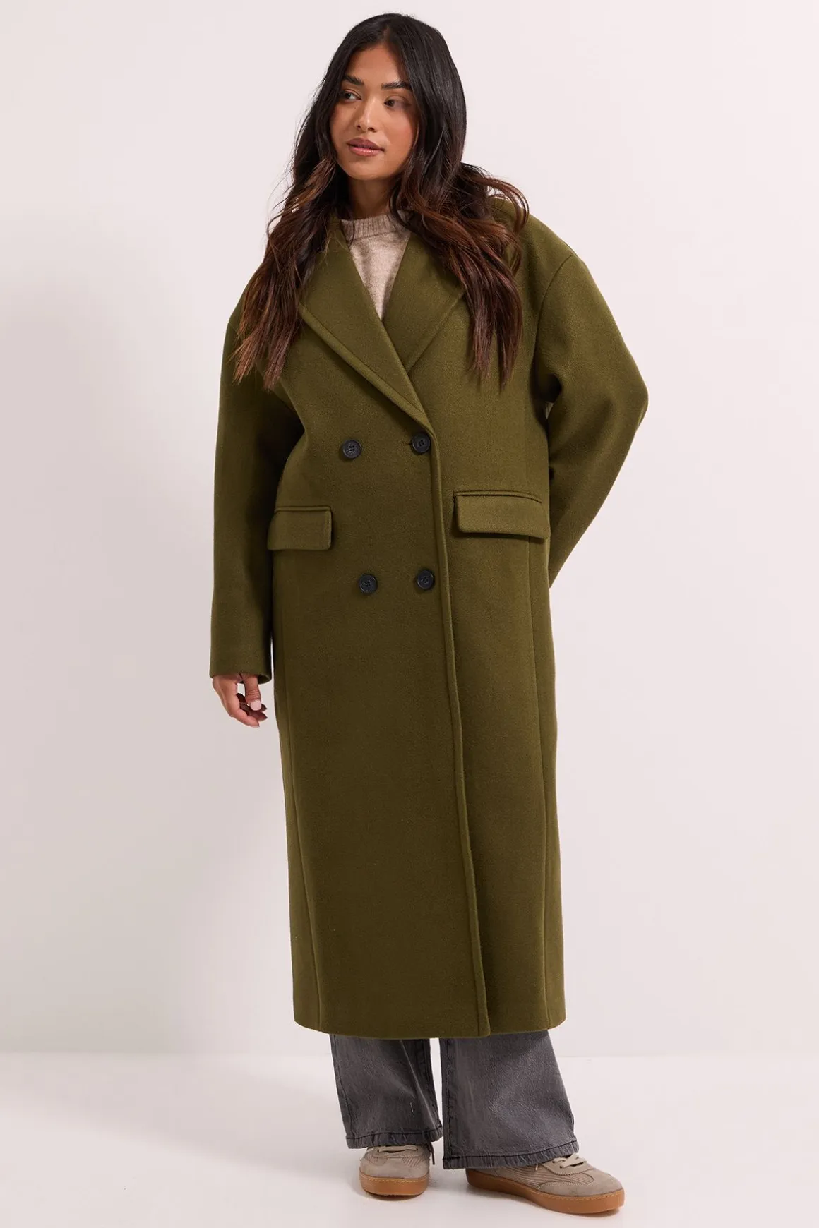 Manteau Midi Boutonné Coupe Décontractée Petite