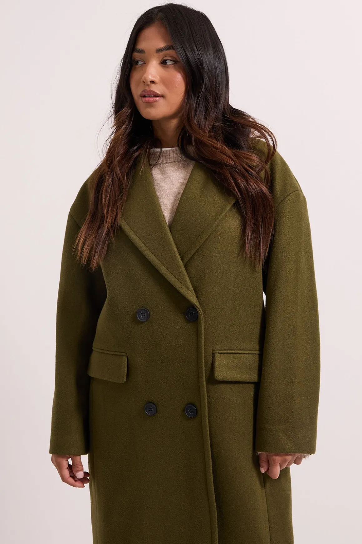 Manteau Midi Boutonné Coupe Décontractée Petite