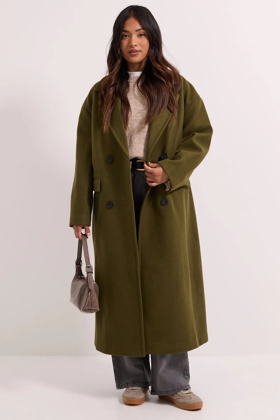 Manteau Midi Boutonné Coupe Décontractée Petite