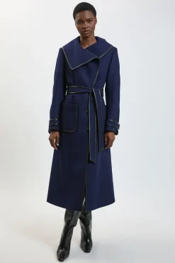 Manteau Midi Ceinturé En Laine Avec Finitions En Synthétique Petite