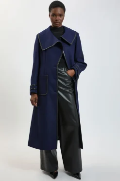 Manteau Midi Ceinturé En Laine Avec Finitions En Synthétique Petite