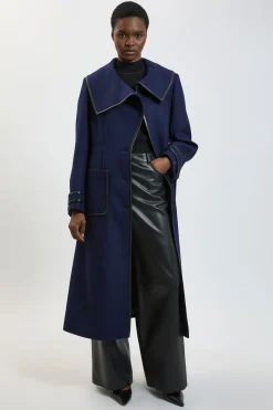 Manteau Midi Ceinturé En Laine Avec Finitions En Synthétique