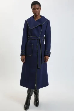Manteau Midi Ceinturé En Laine Avec Finitions En Synthétique