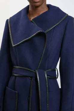 Manteau Midi Ceinturé En Laine Avec Finitions En Synthétique