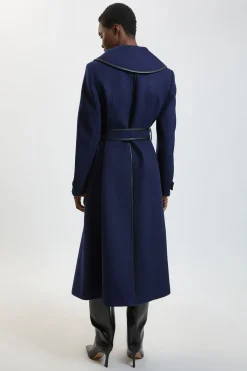 Manteau Midi Ceinturé En Laine Avec Finitions En Synthétique
