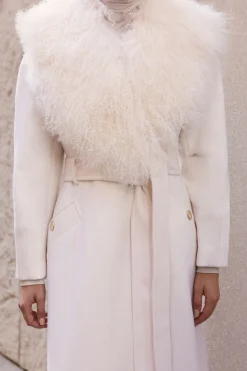 Manteau Midi Ceinturé En Mélange De Laine Avec Col Mongol